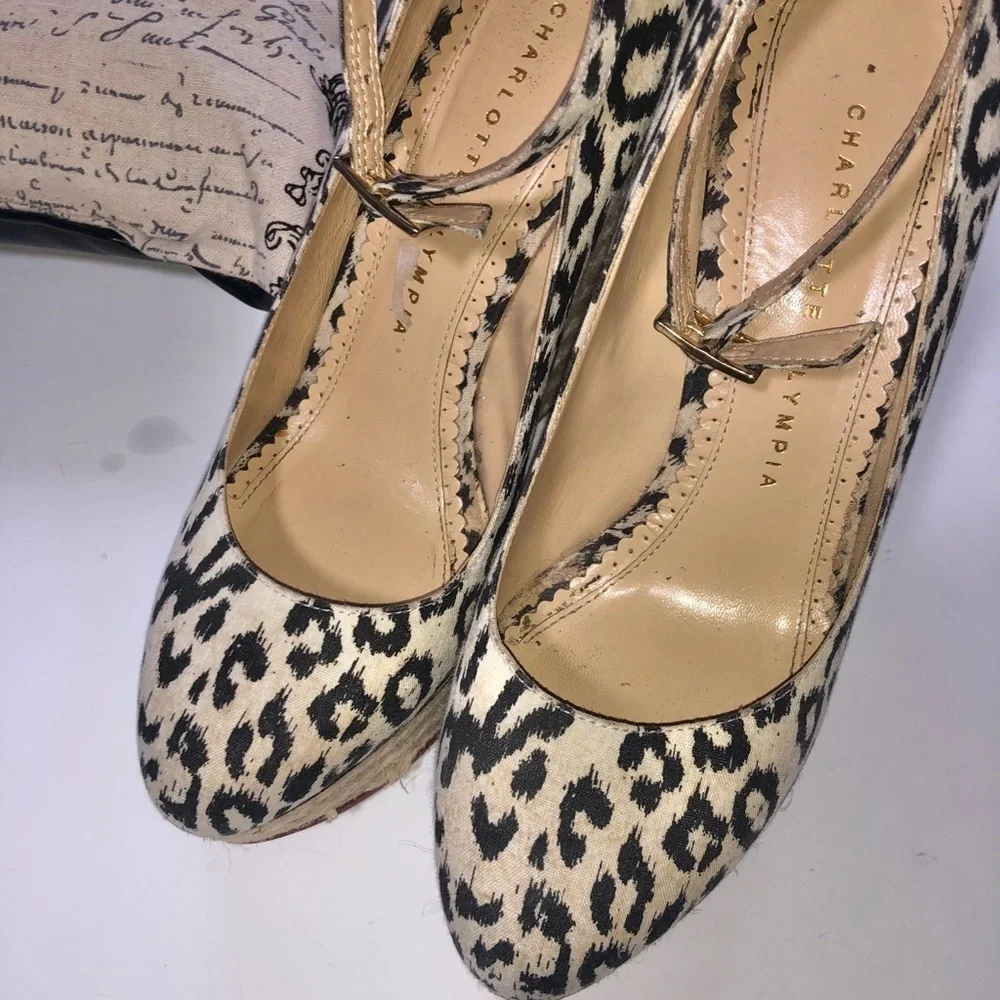 Charlotte Olympia leopard & jute wedges, Sz. 37